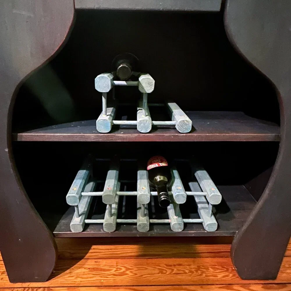 Blue Wood Distressed Wine Rack Holds 8 Bottles